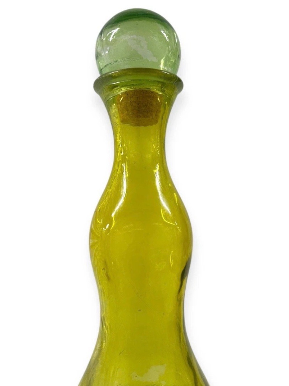 Large Vintage Hand Blown Glass Decanter Film Painted Green Finish 20” Stopper - Picture 5 of 10